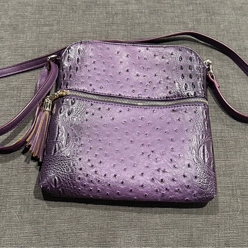 Chic Purple Ostrich Croc Crossbody Bag